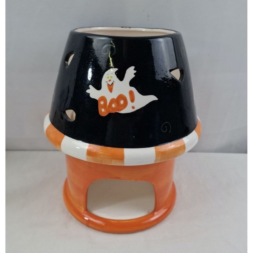Ceramic Jack O Lantern Pumpkin Candle Holder With Shade Decor Halloween Luminary - Picture 6 of 11